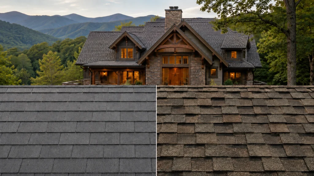 architectural shingles vs 3 tab shingles, three tab shingles, architectural shingles, 3 tab shingles vs architectural, best shingles for Asheville homes, asphalt shingles Asheville NC, roof shingles Asheville NC, architectural roof shingles, three tab roof shingles, dimensional shingles vs 3 tab, shingle roof replacement Asheville, roof replacement Asheville NC, best asphalt shingles for wind, roof shingle options, Asheville roofing company,
