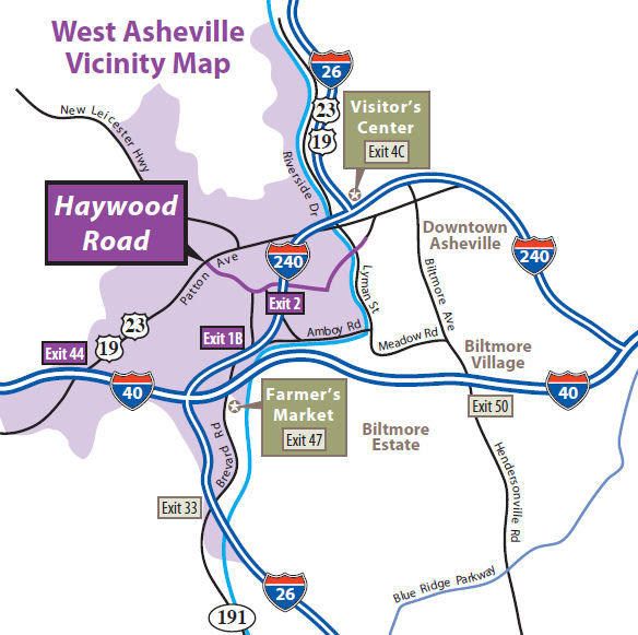 Map of West Asheville, NC where we provide roof repair and roof replacement.