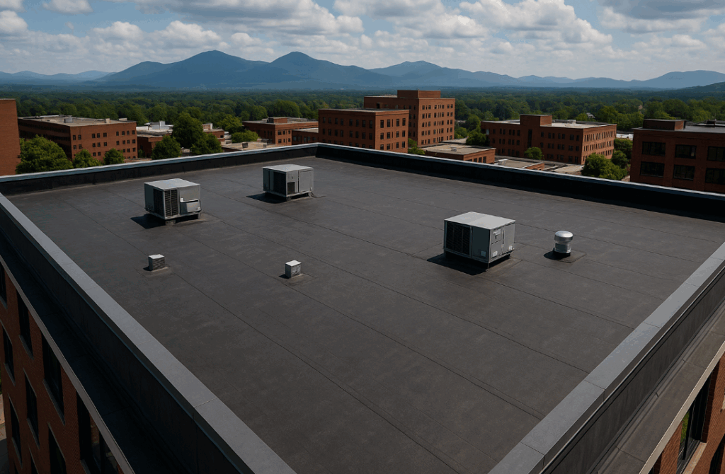types of commercial roofing, commercial roofing Asheville, TPO roofing Asheville, EPDM commercial roofing, metal roofing Asheville NC, best commercial roofing types, flat roof options for businesses, green roofing Asheville, modified bitumen roof, built-up roofing Asheville, PVC roofing systems, energy-efficient commercial roofs, Asheville commercial roofers, commercial roof comparison, Litespeed Construction roofing