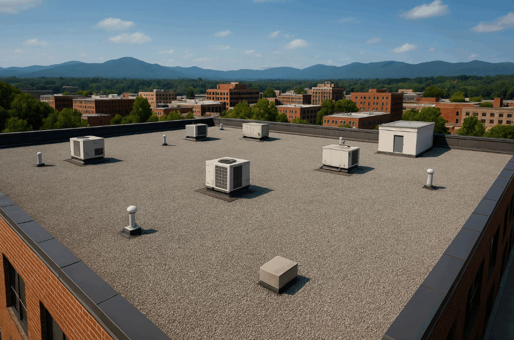 types of commercial roofing, commercial roofing Asheville, TPO roofing Asheville, EPDM commercial roofing, metal roofing Asheville NC, best commercial roofing types, flat roof options for businesses, green roofing Asheville, modified bitumen roof, built-up roofing Asheville, PVC roofing systems, energy-efficient commercial roofs, Asheville commercial roofers, commercial roof comparison, Litespeed Construction roofing