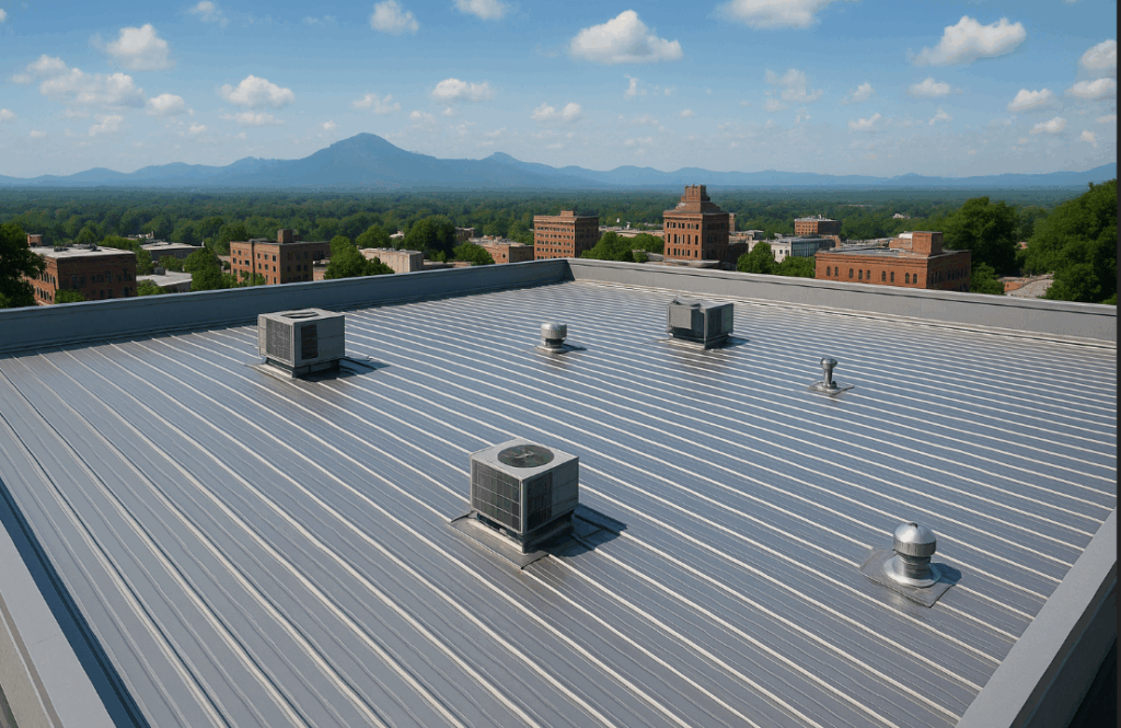types of commercial roofing, commercial roofing Asheville, TPO roofing Asheville, EPDM commercial roofing, metal roofing Asheville NC, best commercial roofing types, flat roof options for businesses, green roofing Asheville, modified bitumen roof, built-up roofing Asheville, PVC roofing systems, energy-efficient commercial roofs, Asheville commercial roofers, commercial roof comparison, Litespeed Construction roofing