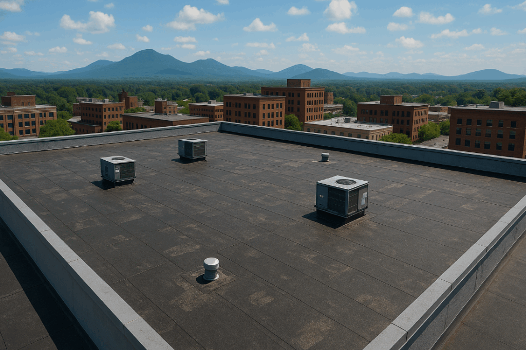types of commercial roofing, commercial roofing Asheville, TPO roofing Asheville, EPDM commercial roofing, metal roofing Asheville NC, best commercial roofing types, flat roof options for businesses, green roofing Asheville, modified bitumen roof, built-up roofing Asheville, PVC roofing systems, energy-efficient commercial roofs, Asheville commercial roofers, commercial roof comparison, Litespeed Construction roofing