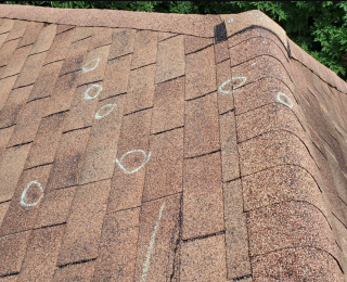 wind roof inspection, roofing insurance claim tips, storm roof damage Asheville, roofing codes NC, chalk roof markings, HAAG roofing inspection, lifted shingles inspection, roof damage symbols, Asheville roofing experts, storm damage documentation, insurance adjuster roofing, chalked shingles, wind uplift damage, roofing claim support, chalk codes Tennessee